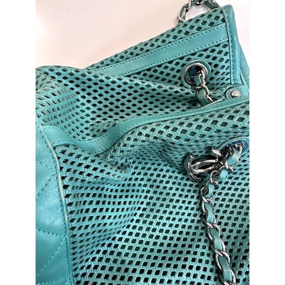 Chanel Calfskin Perforated Up in the Air North South Tote in Teal - Picture 5 of 13